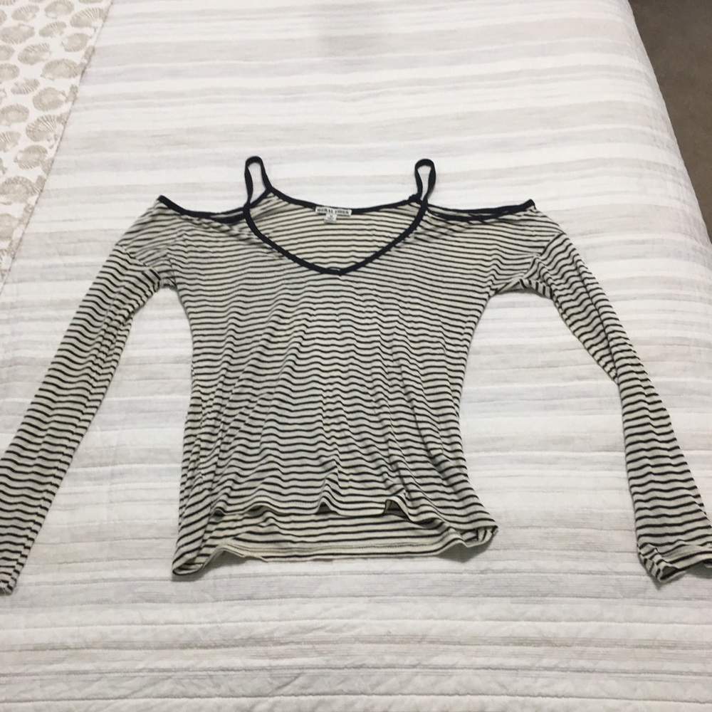 Black and cream, v neck, cold shoulder top